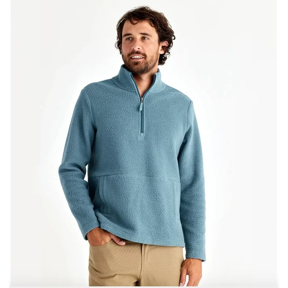 Free Fly Sherpa Quarter Zip Stormy Sea M Pullover Bamboo Blend Cozy Sustainable